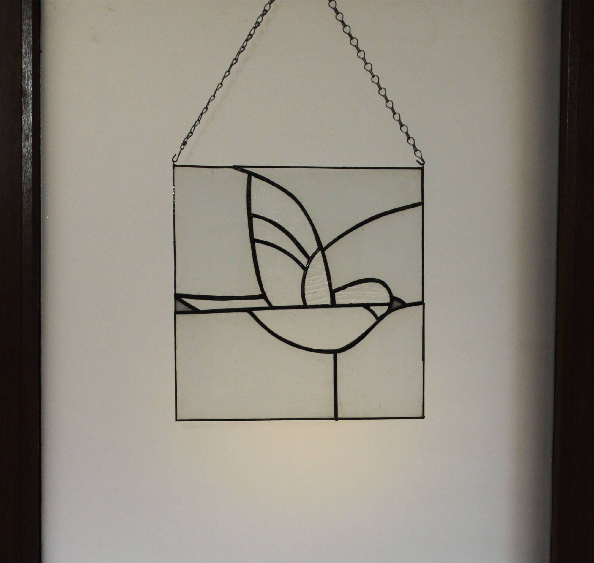 Vitrail décoratif oiseau, style Tiffany, verre coloré fait main 40×40 cm