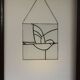 Vitrail décoratif oiseau, style Tiffany, verre coloré fait main 40×40 cm