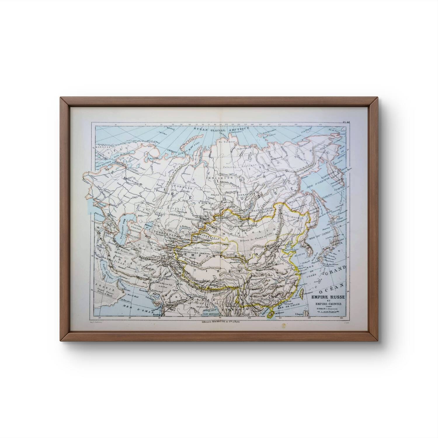 Russian and Chinese Empires, period map, 1887, Authentic.