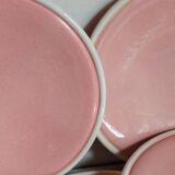 Six old pink earthenware dessert plates