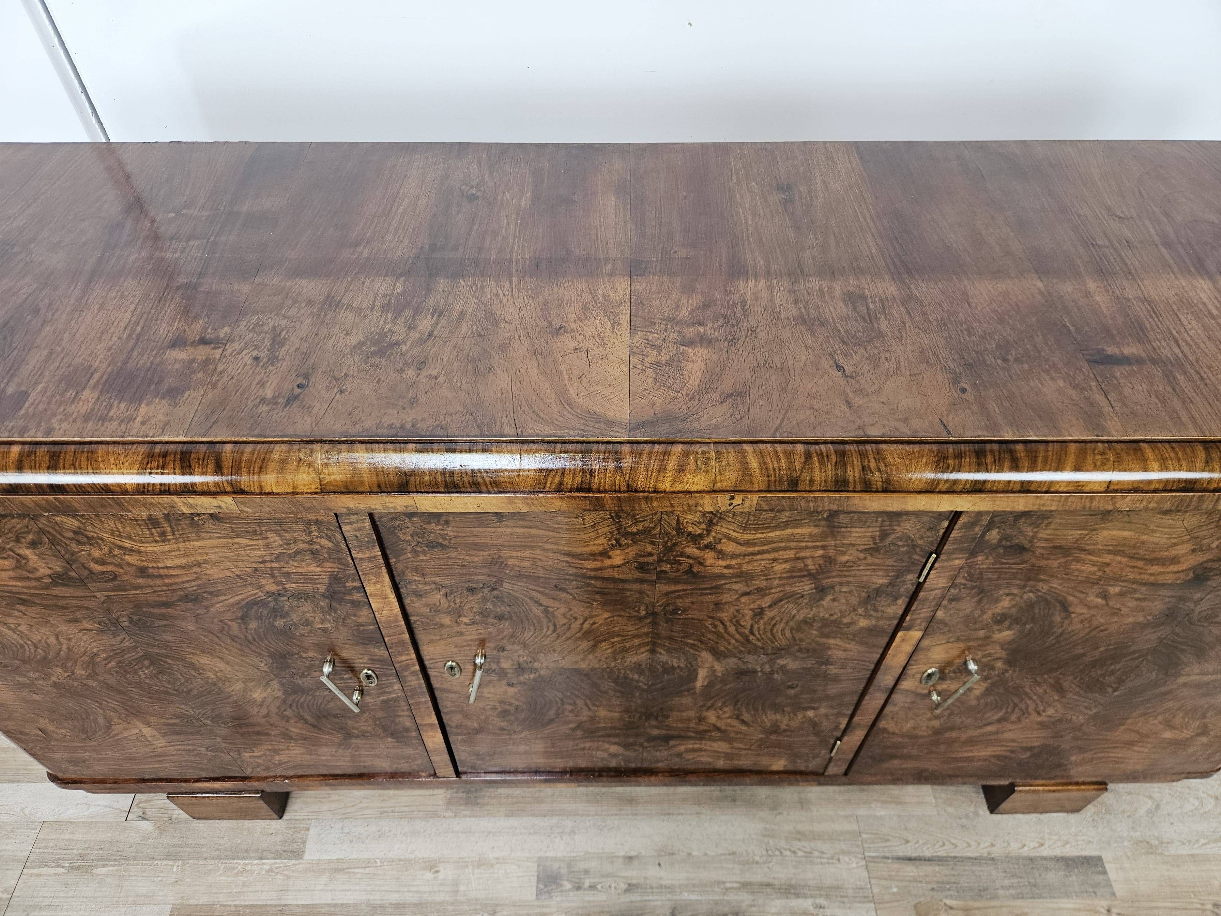 1940s Art Deco walnut sideboard with three doors
