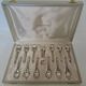 Box of 12 mocha spoons and 1 sugar tongs Ercuis silver metal