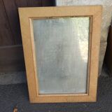 Vintage rectangular mirror with rattan frame