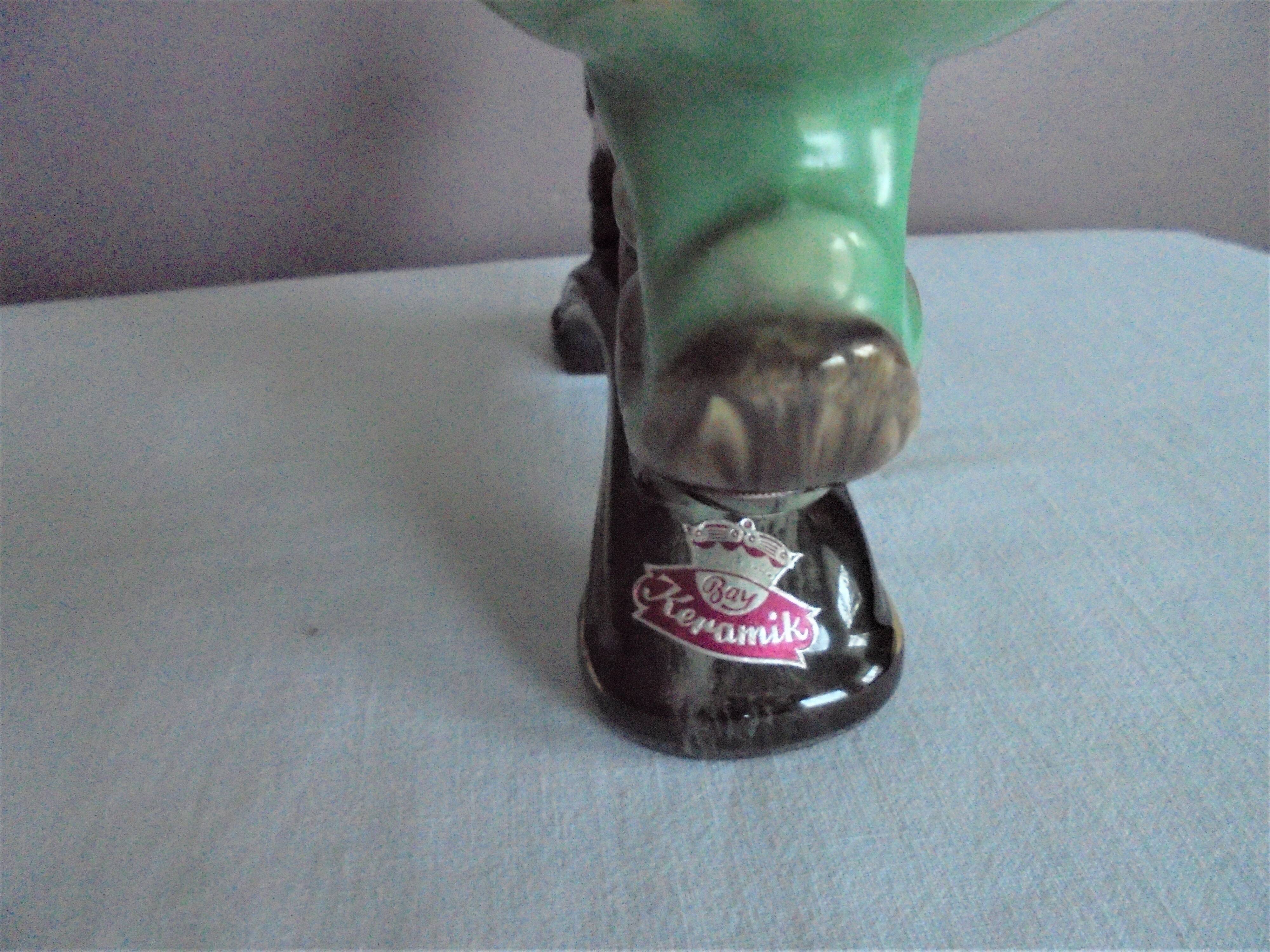 Vintage ceramic chandelier green and brown contours gold Bay Keramik
