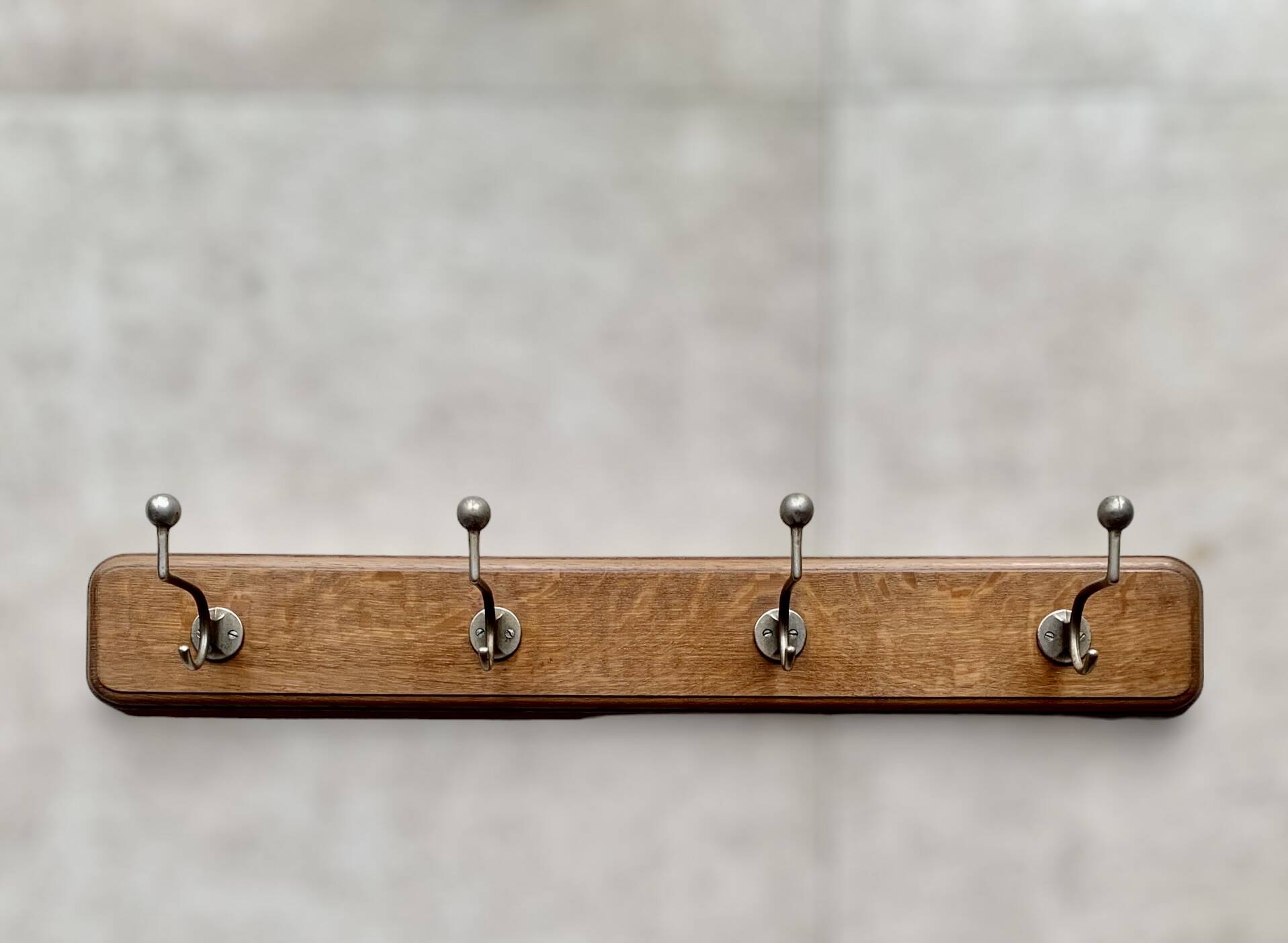 Vintage wooden wall coat rack - 4 steel hooks
