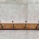 Vintage wooden wall coat rack - 4 steel hooks