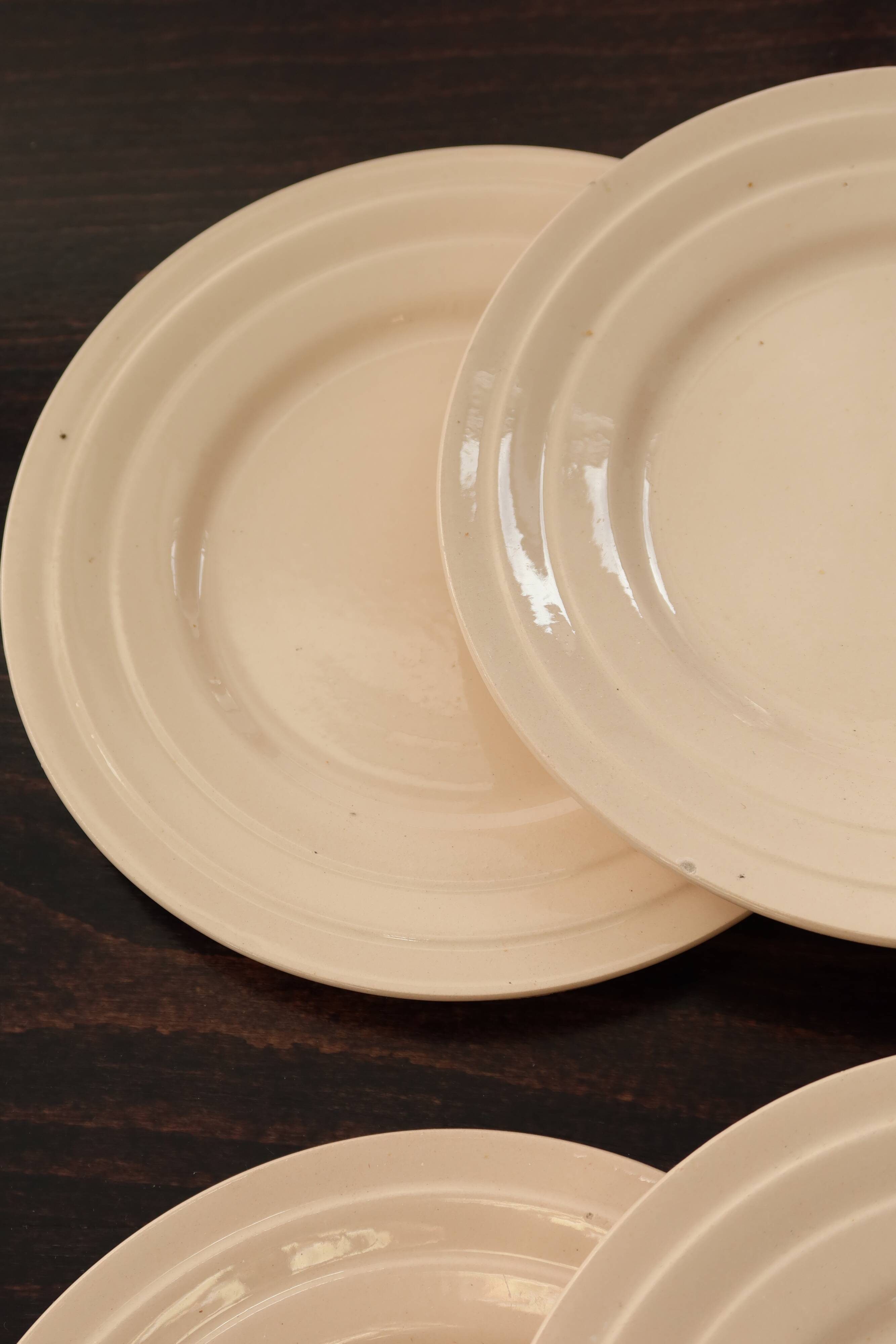 6 vintage pale pink earthenware dessert plates