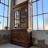 Old XL Napoleonic oak glass bookcase, 19th century