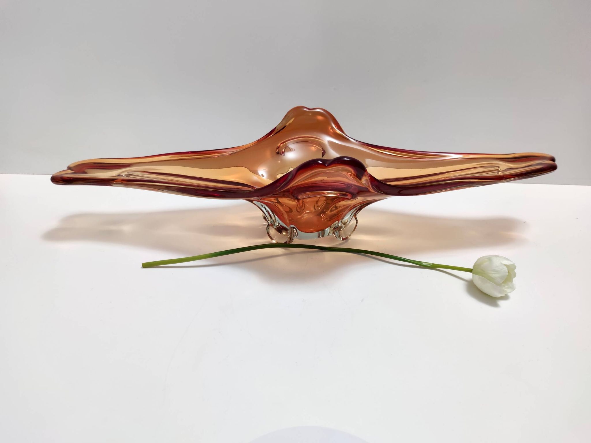Vintage rusty orange sommerso murano glass bowl / centerpiece, italy