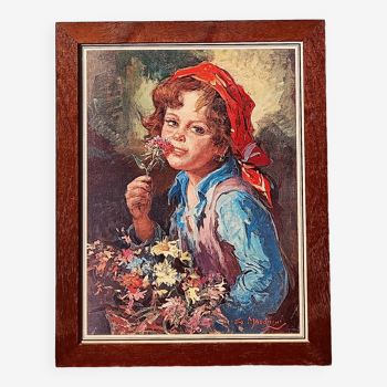 Tableau de Madonini "La petite fille au bouquet"