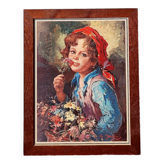 Tableau de Madonini "La petite fille au bouquet"