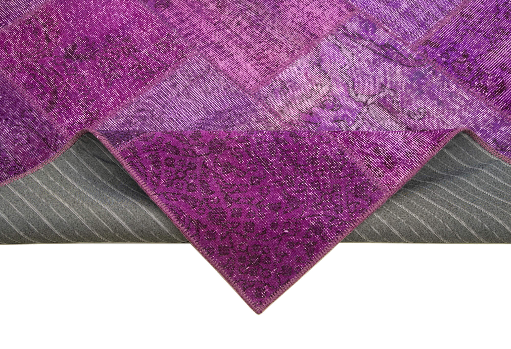 Hand-knotted oriental overdyed 190 cm x 300 cm purple patchwork carpet