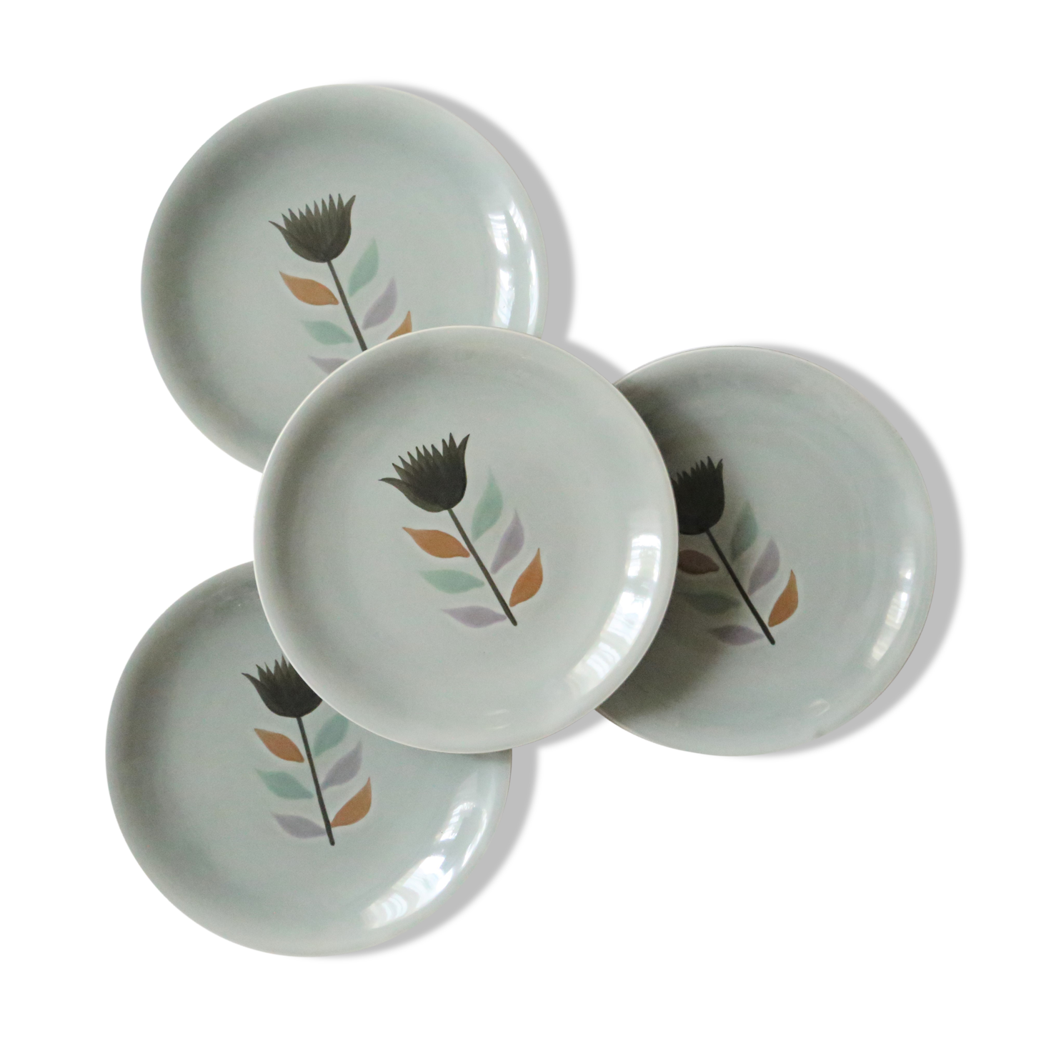 Set of 4 flat plates Salins, Montpezat pattern, vintage French