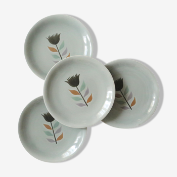 Set of 4 flat plates Salins, Montpezat pattern, vintage French