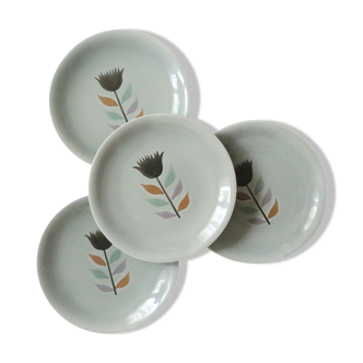 Set of 4 flat plates Salins, Montpezat pattern, vintage French