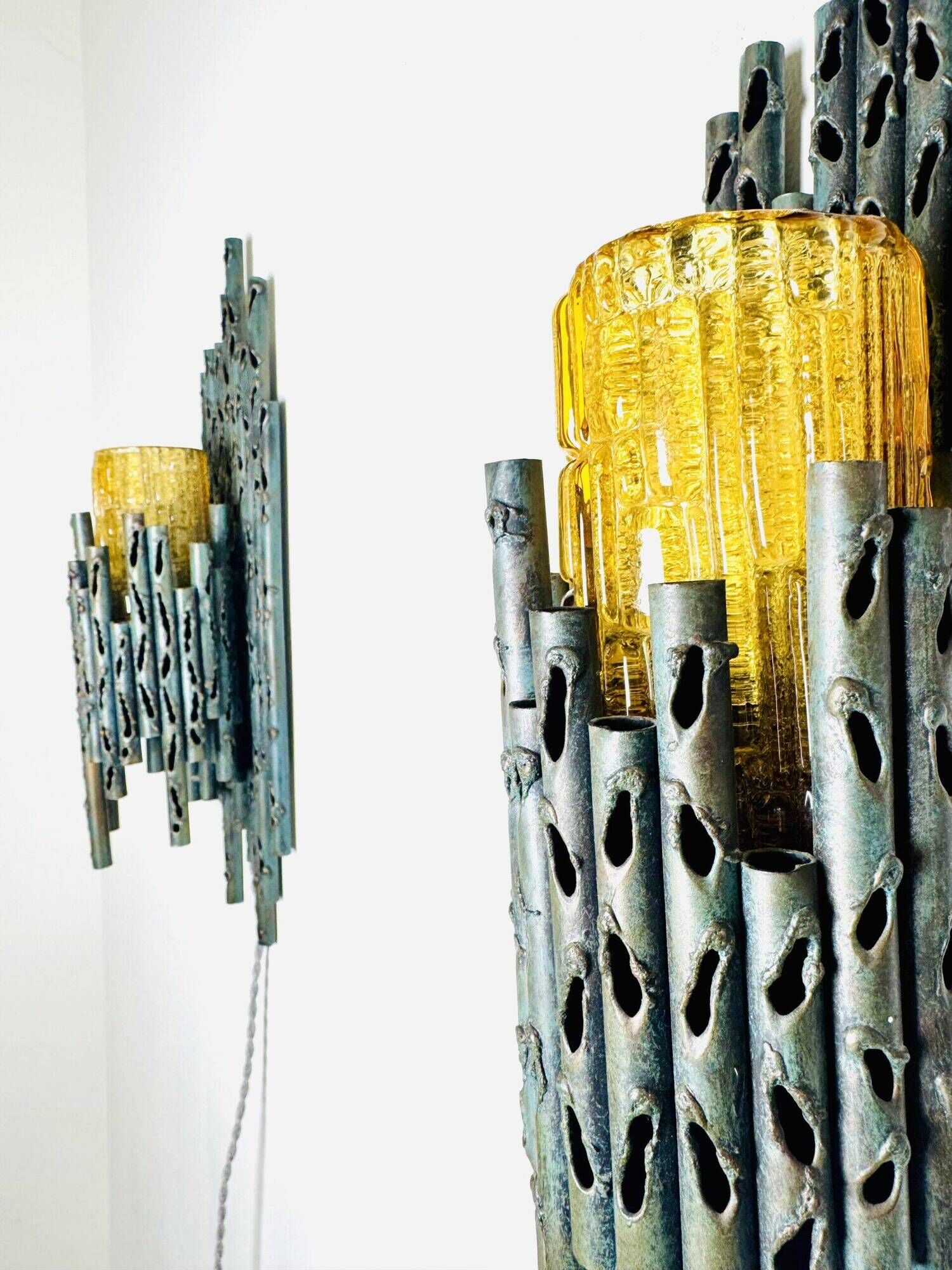Brutalist Wall Lamps By Marcel Fantoni For Fantoni Studio Firenze, Italy 1960S
