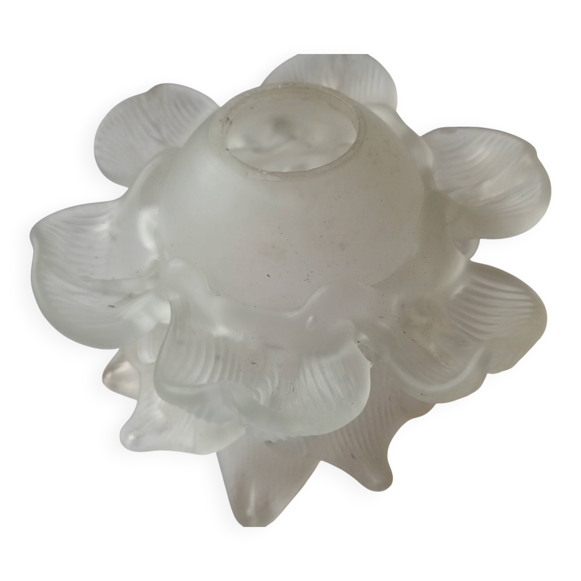 Grande Tulipe ancienne en forme de fleur "rose" - verre dépoli