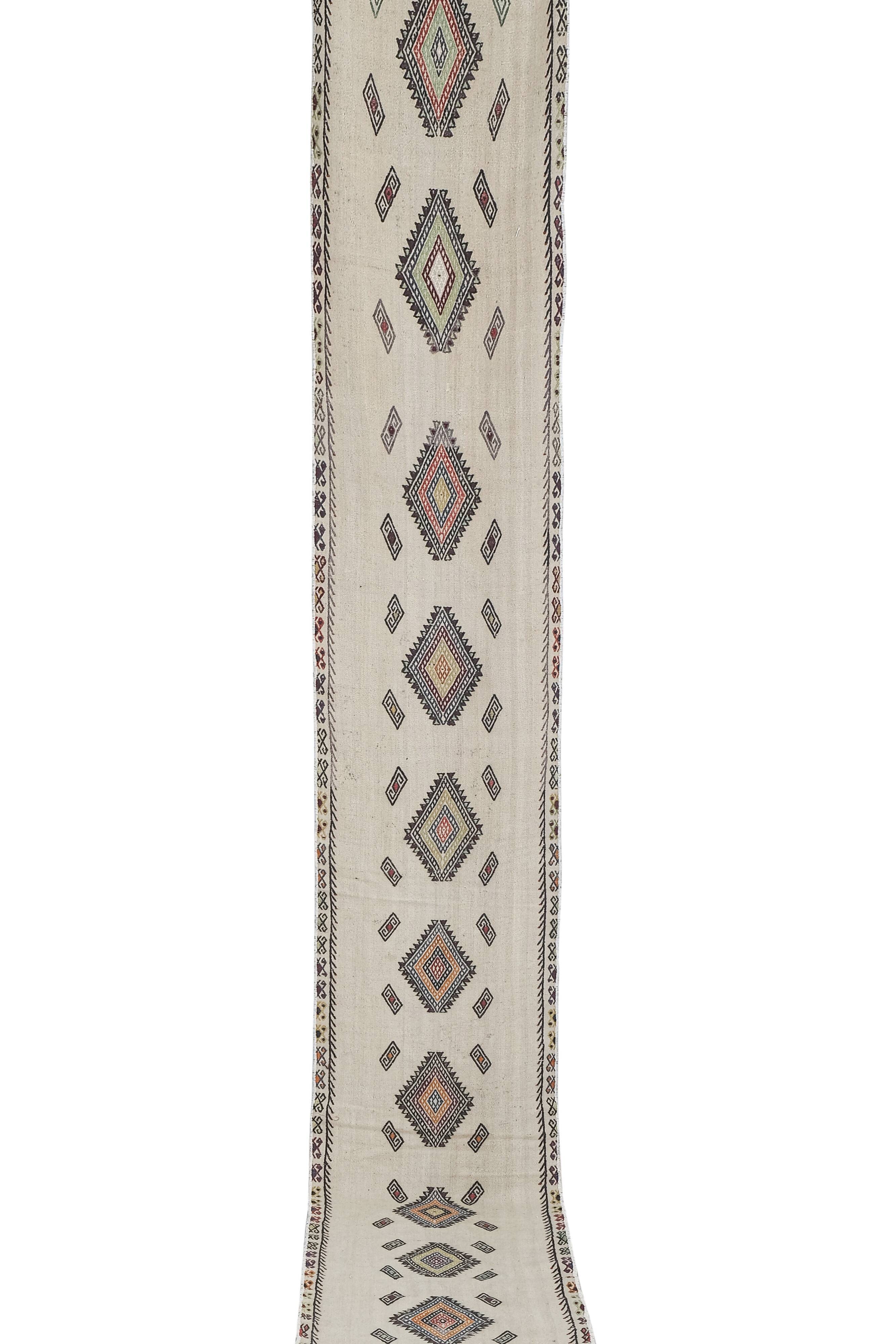 Mid Century Turkish Long Kilim Runner with Modern Design 1'11'' x 13'8''