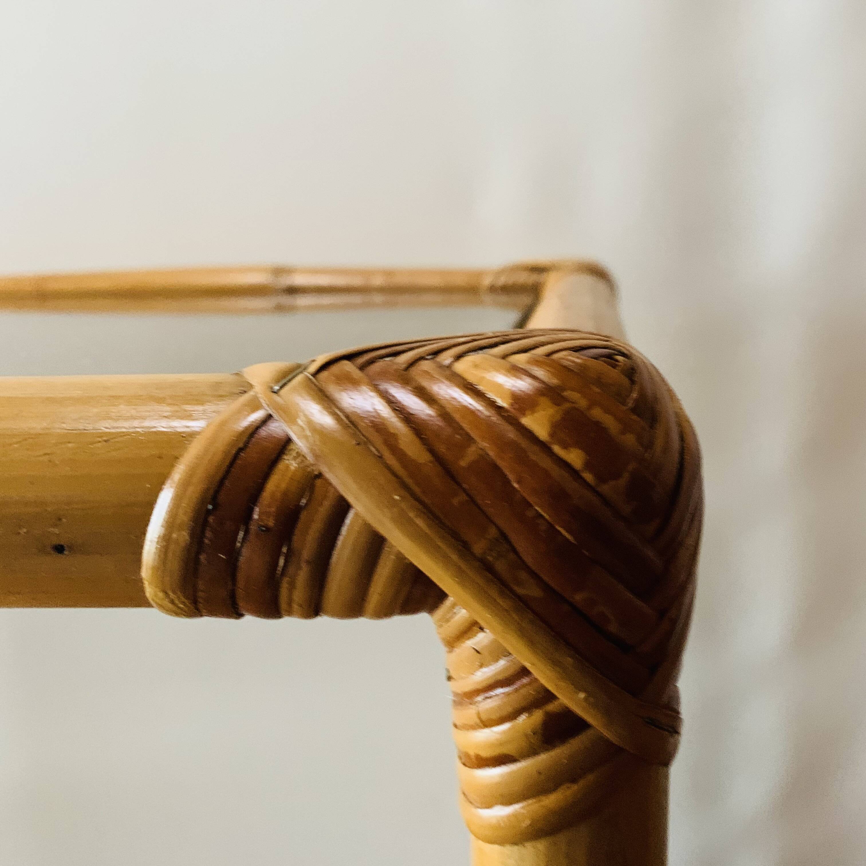 Vintage bamboo and smoked glass side table - end table