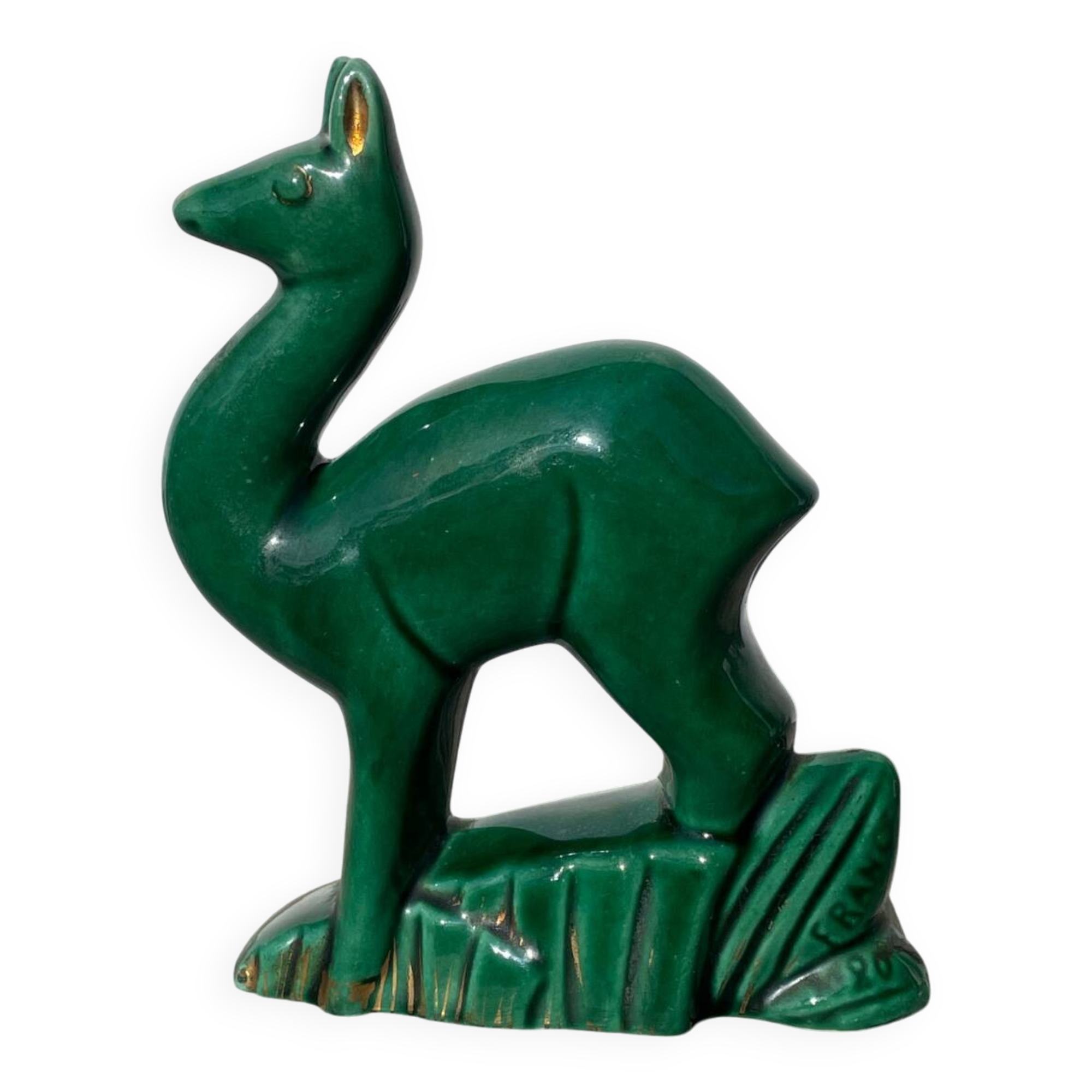 Art Deco figurine of a green ceramic doe