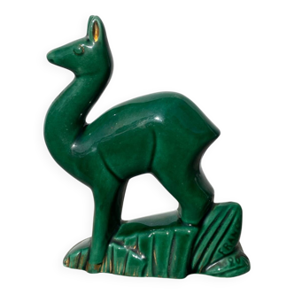 Art Deco figurine of a green ceramic doe
