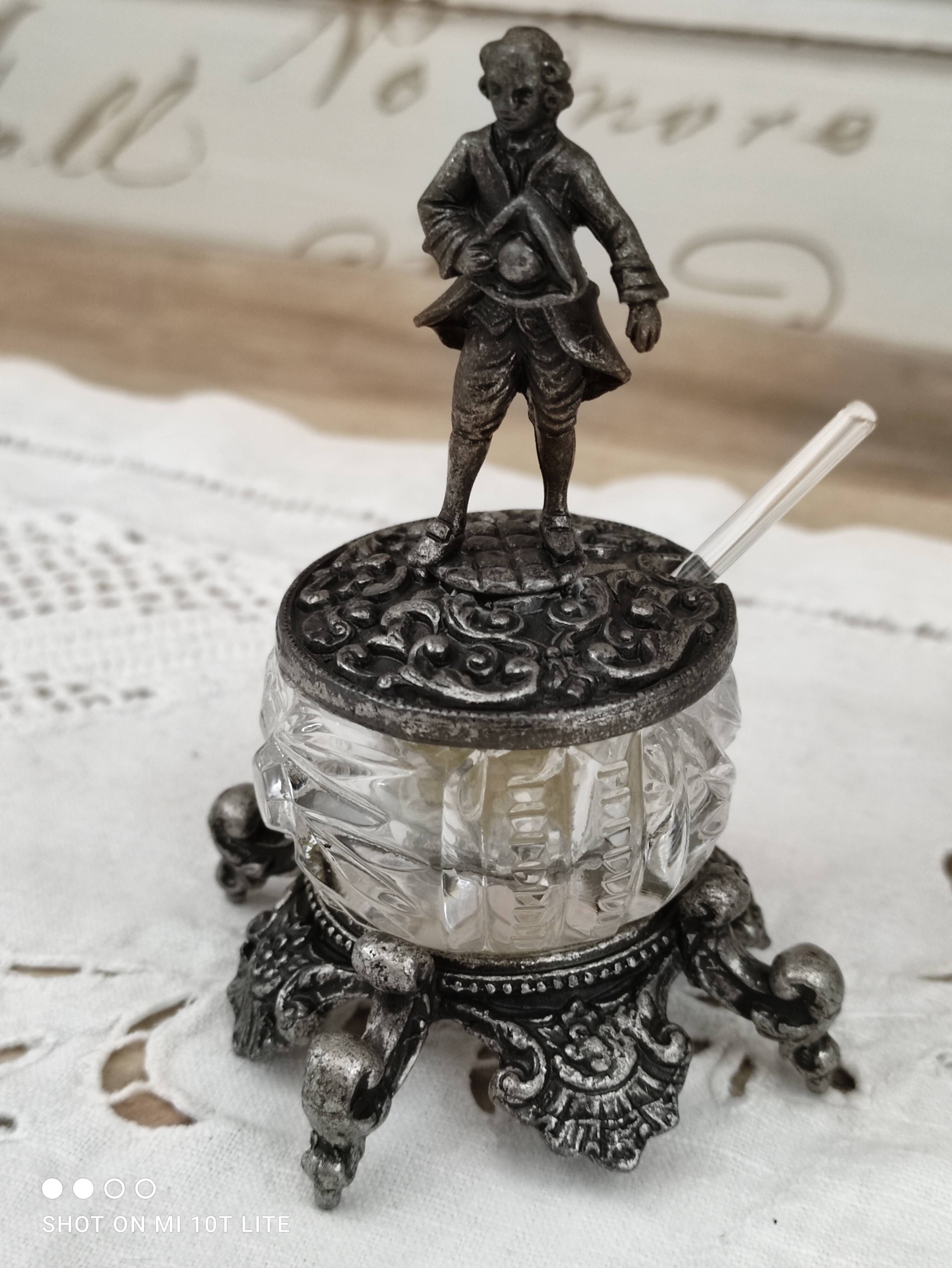 Trio of salters and mustard makers made of Bavarian crystal and bronze