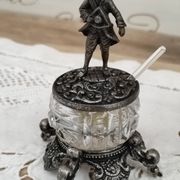 Trio of salters and mustard makers made of Bavarian crystal and bronze