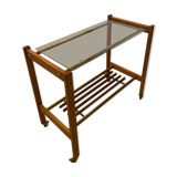 Chariot danois sur roulettes, teck, laiton et verre
