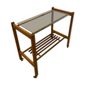 Danish trolley on wheels, teak, brass and glass