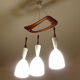 Scandinavian pendant lamp vintage, teak and opaline glasses, 50s