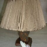 Lampe brutaliste des années 60 en bois et corde