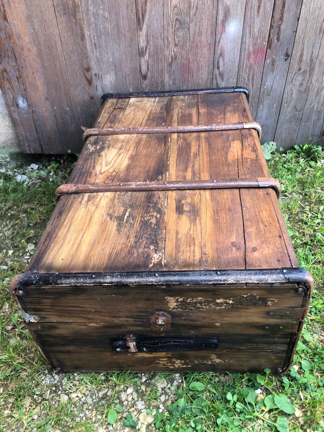 Old wooden transport trunk late 19th century vintage