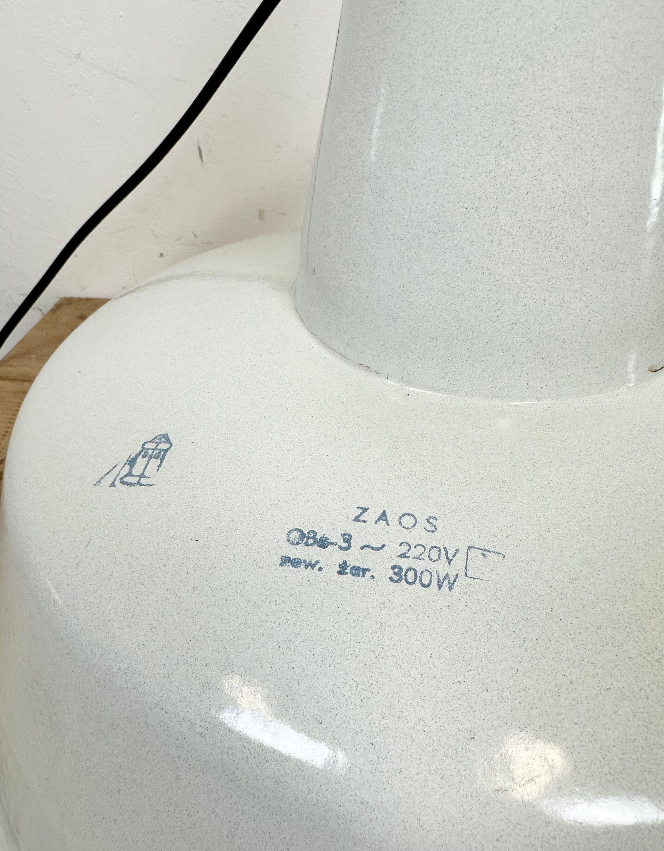 Industrial white enamel factory pendant lamp from zaos, 1960s