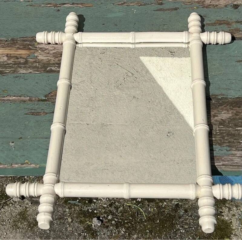 Vintage wooden turned mirror, white, rectangular, 1940s.