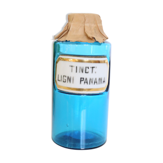 Fine pharmacy bottle XIxth, rare, blue glass and porcelain label, antique, vintage