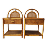 Pair of cane and rattan bedside tables Italy 1970