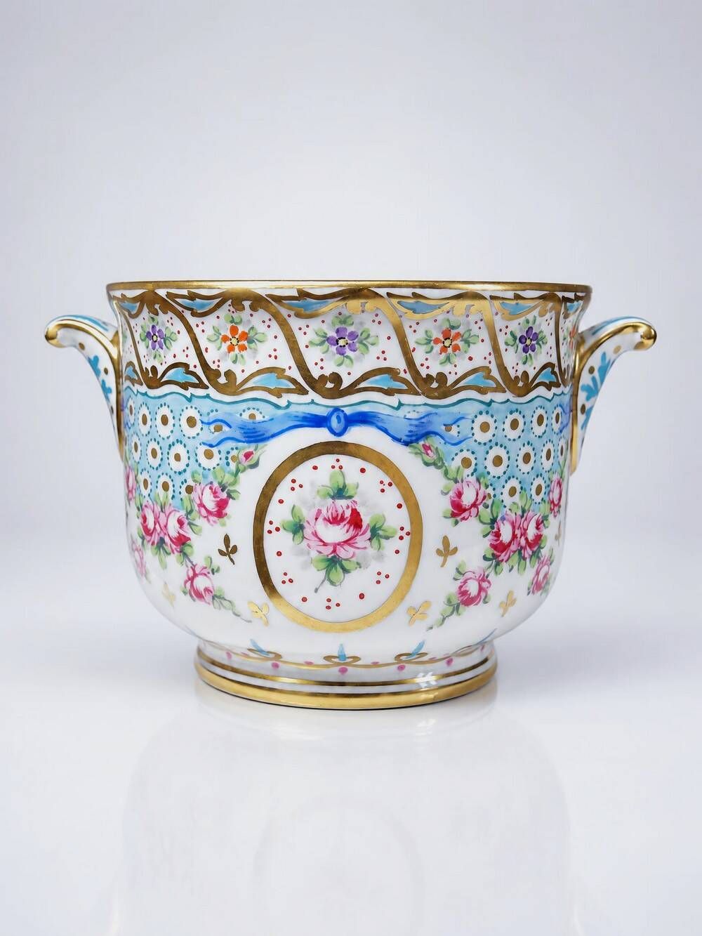 Old Limoges porcelain bowl/pot, hand-painted, M. Carpezat, 1900-1930