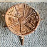 Rattan and wood stool