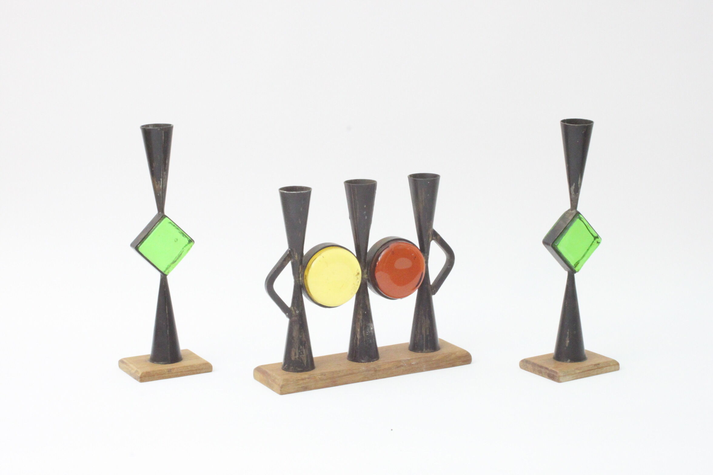 Wrought iron candle holders by Erik Hoglund & Pierre Forsell  for Bo Svensk, Sweden 1950s.