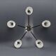 Large modernist chandelier in chromed metal and textured glass - 5 arms