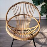 Rattan and steel basket chair, 1970s