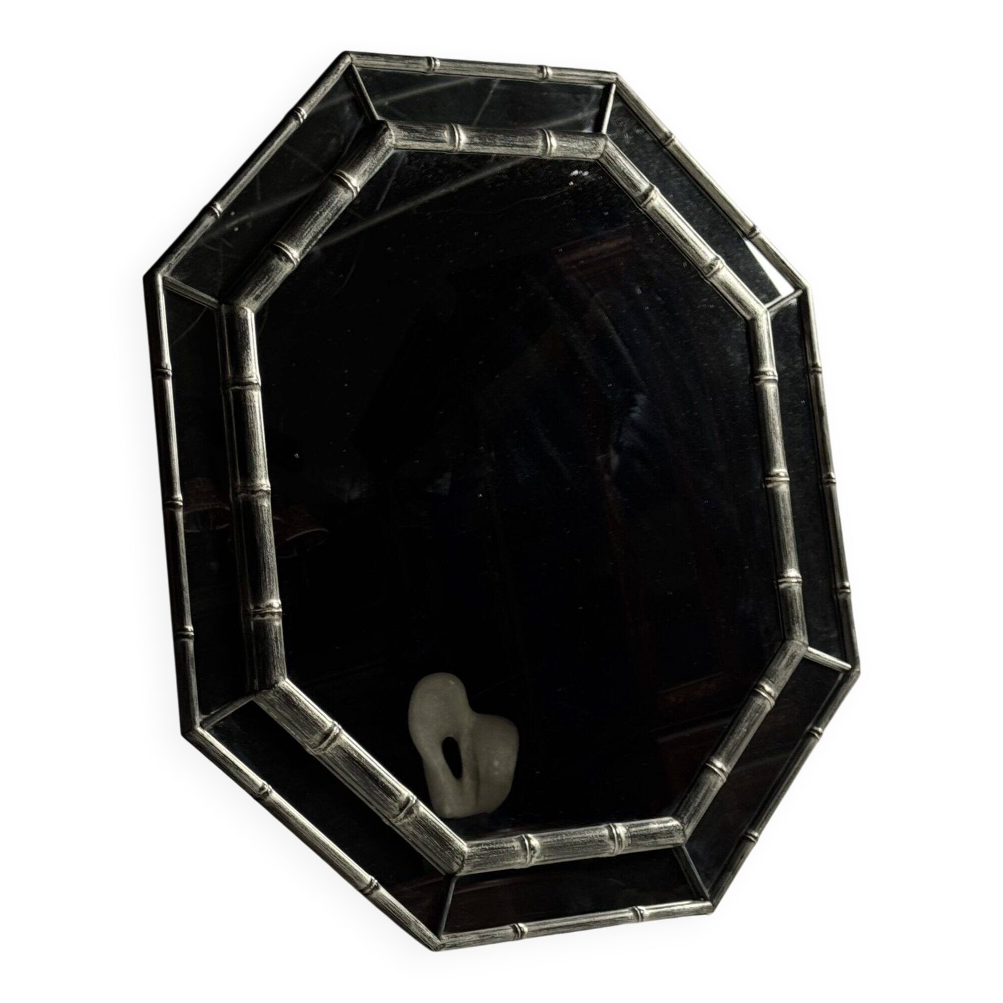 Octagonal faux bamboo mirror silver colour