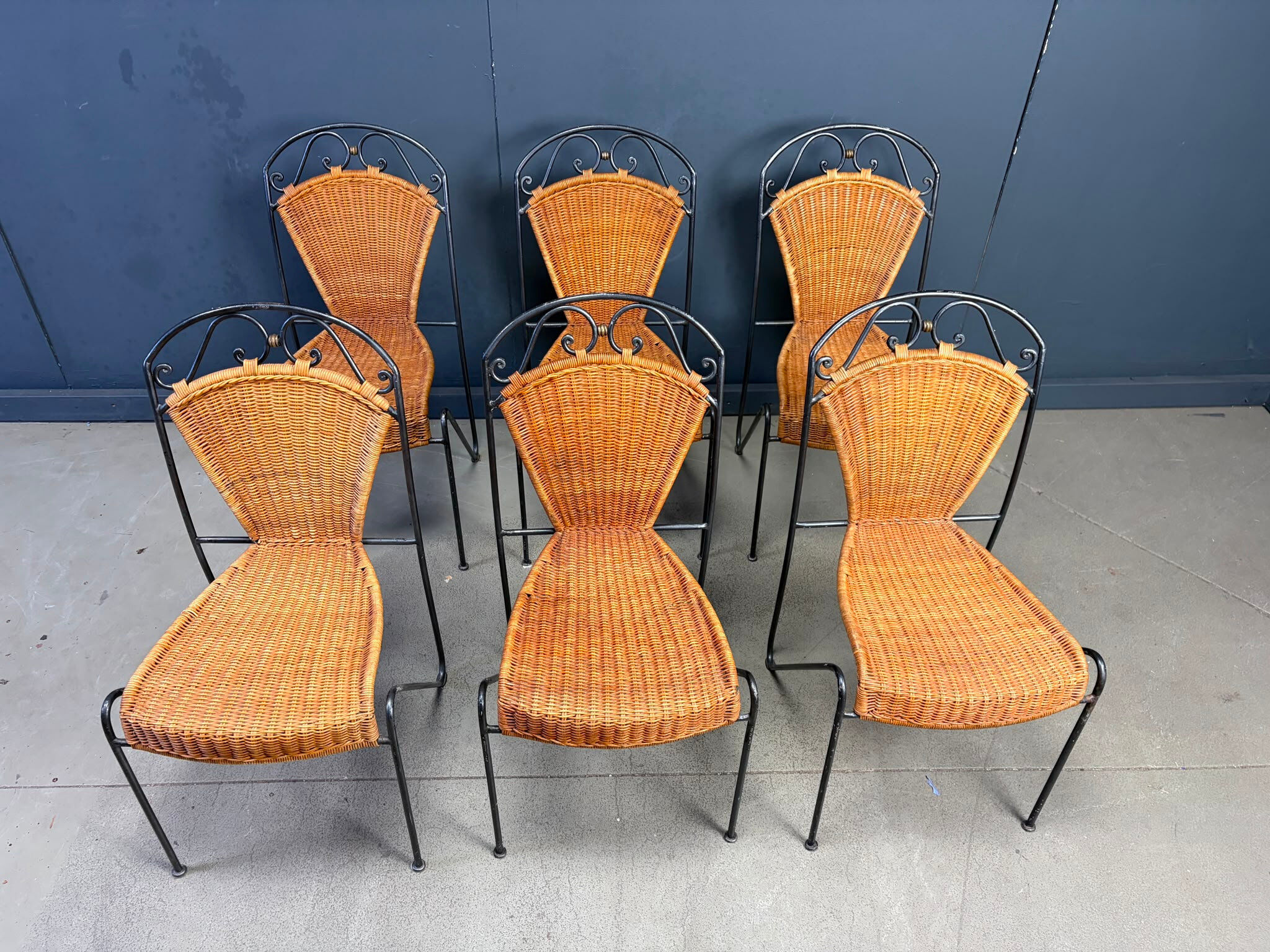 Wicker chairs by Frederick Weinberg, 1960s, set of 6