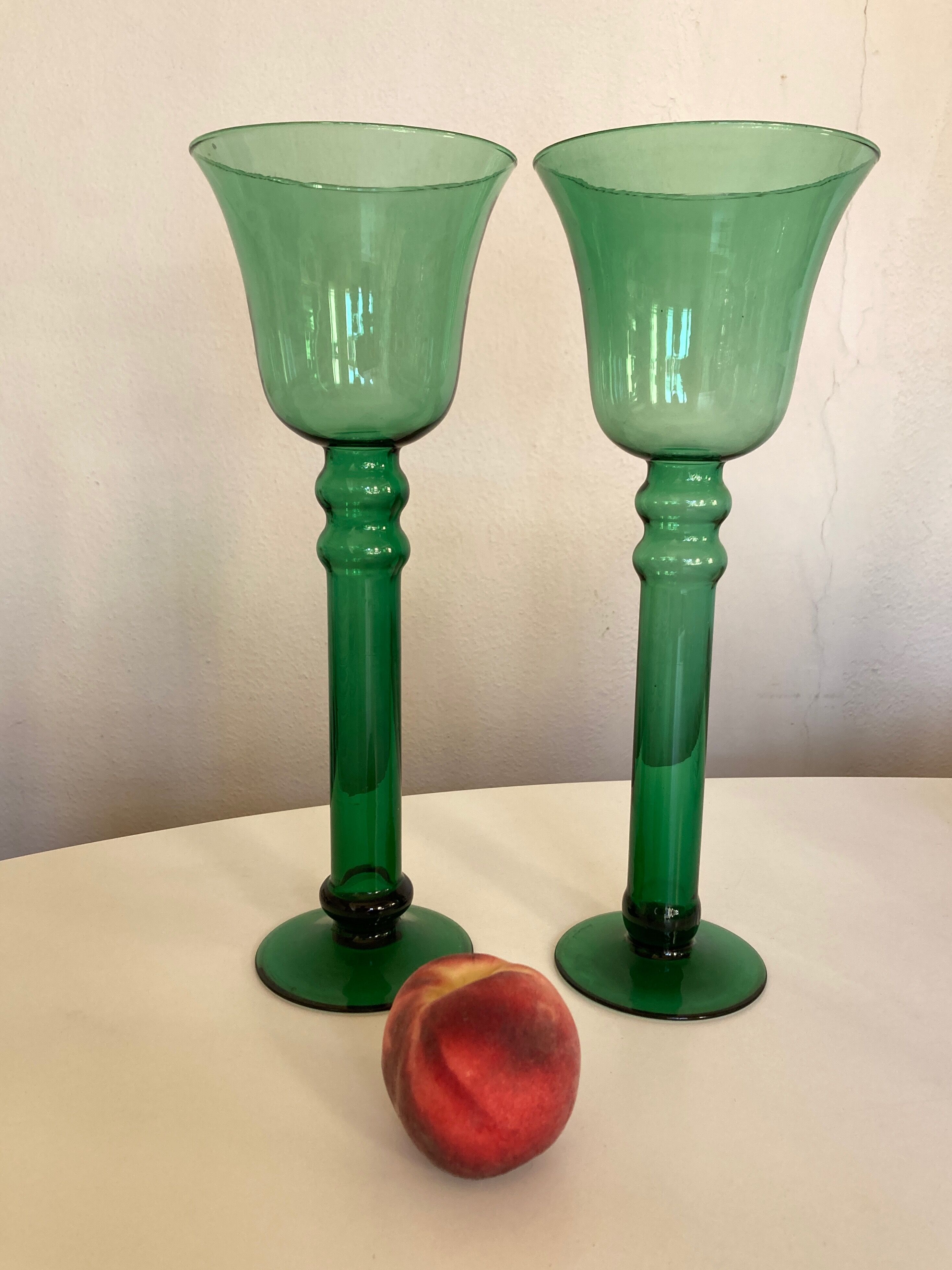 Pair of XXL candle holders in blown glass
