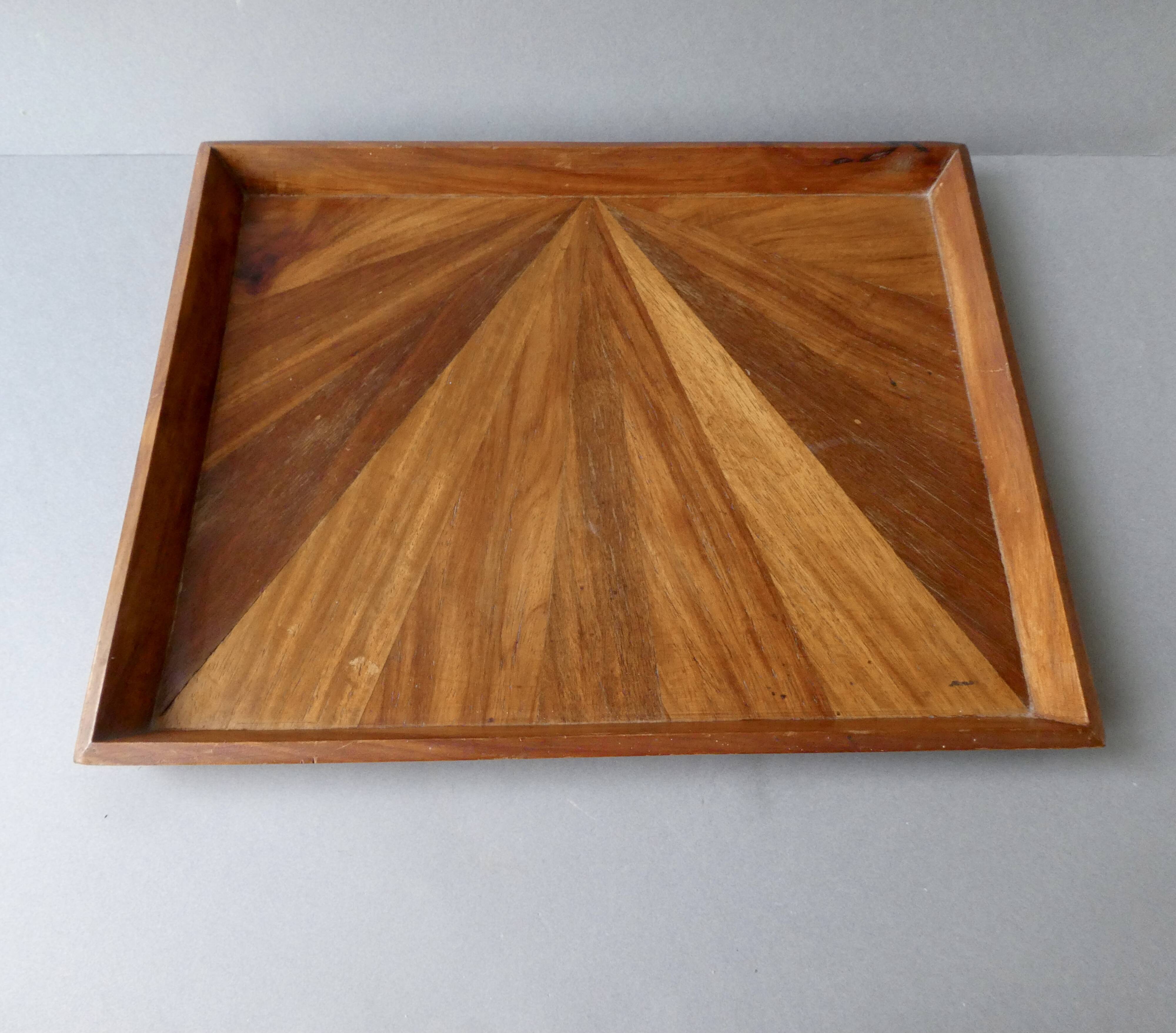 Marquetry tray of different types of wood