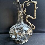 Ewer – Engraved glass and silver-plated metal – Mistletoe decoration