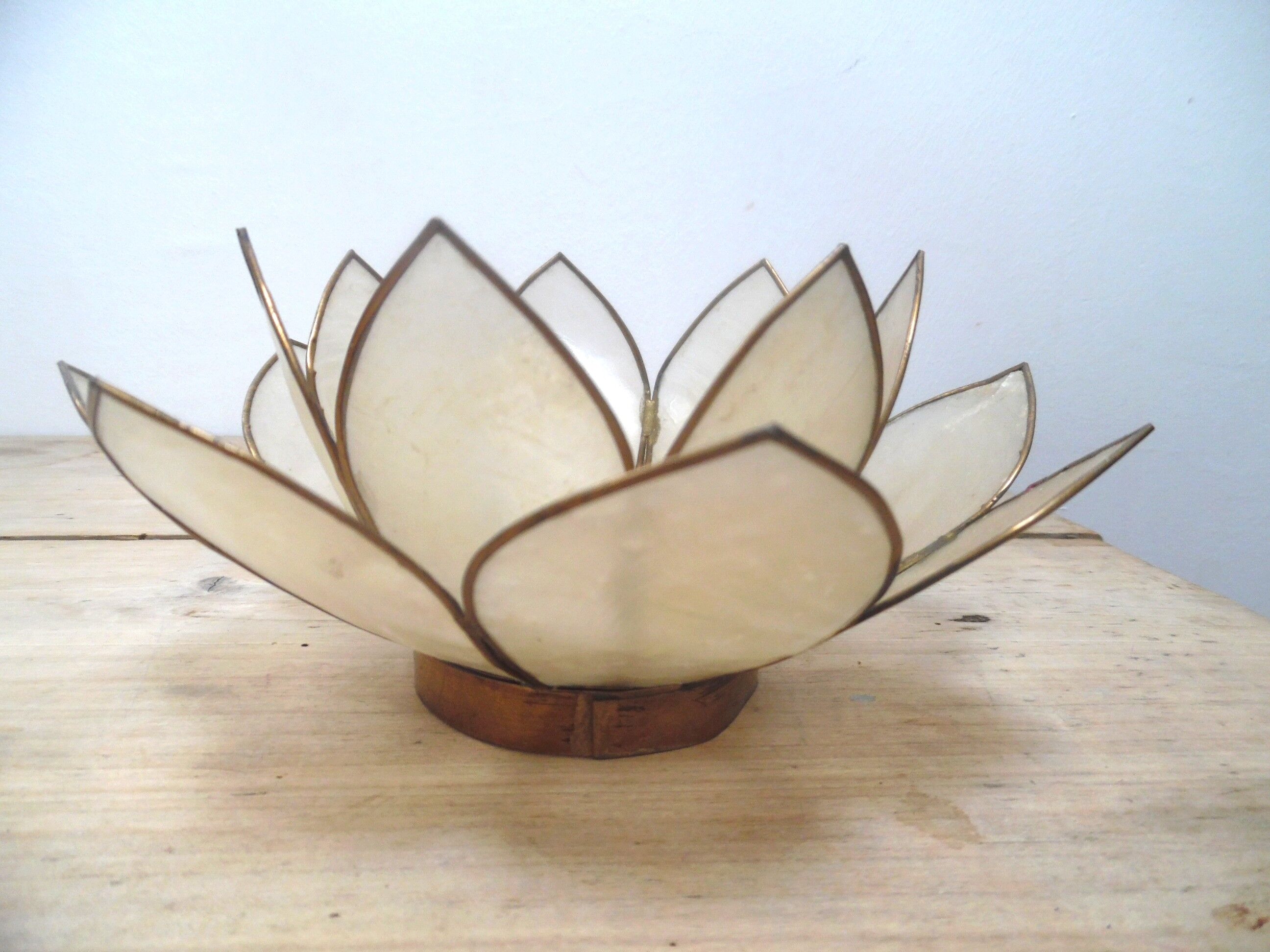 Mother-of-pearl and brass candlestick