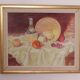 Original Swedish oil on canvas – “Still Life with Fruit and Bottle” by A.K. – vintage & framed – 40 × 48 cm (15.7" × 18.9")
