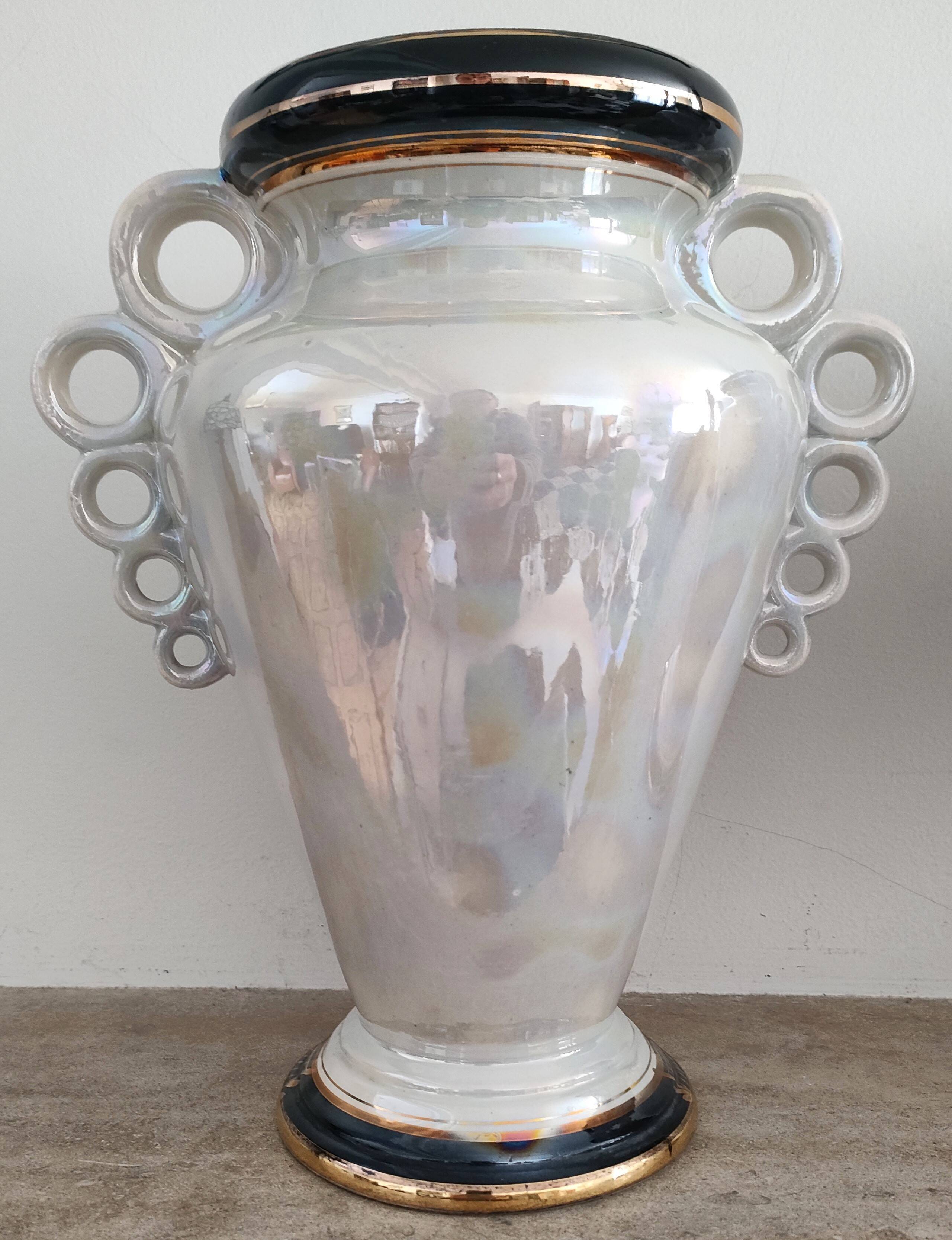 Pair of peacock vases by Hubert Bequet - Pearly ceramic - Belgium - 60s