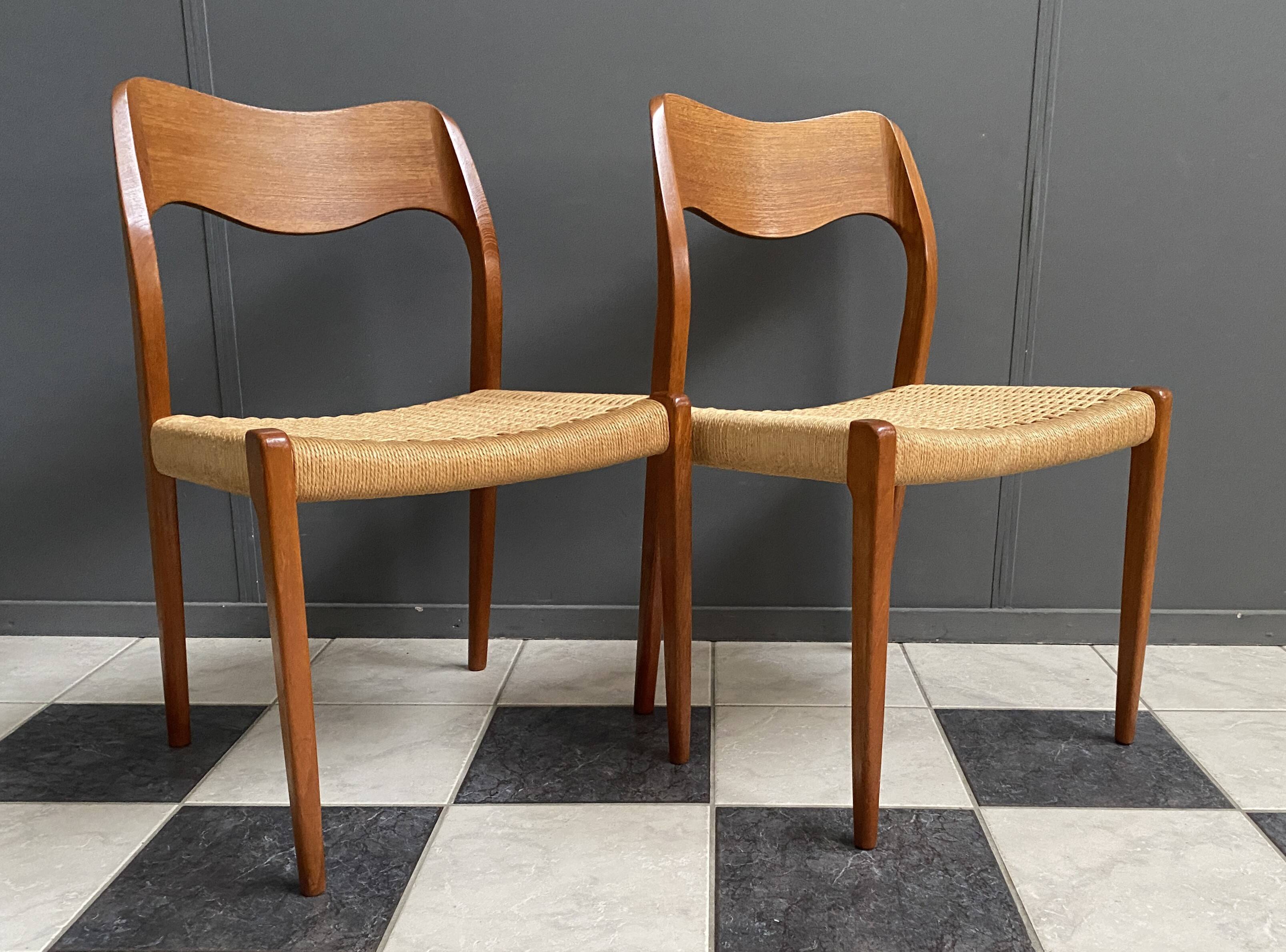 Niels Otto Moller teak and paper cord chairs, model 71